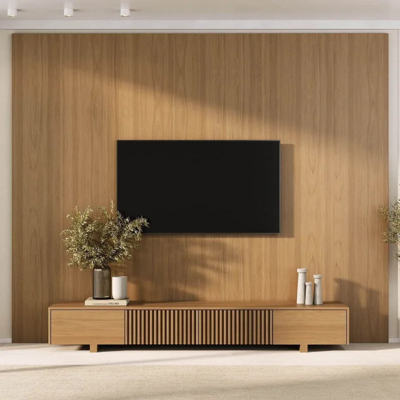 Rack Ripado com Painel TV até 86 Polegadas Planejado 280x250cm Aruá CabeCasa MadeiraOriginals Marr Jatoba