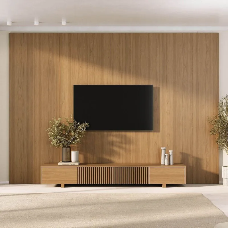 Rack Ripado com Painel TV até 86 Polegadas Planejado 320x230cm Aruá CabeCasa MadeiraOriginals Marrom Jatobá Jatoba
