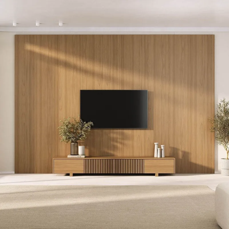 Rack Ripado com Painel TV até 86 Polegadas Planejado 360x250cm Aruá CabeCasa MadeiraOriginals Marr Jatoba