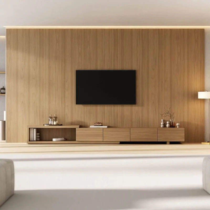 Rack Extensível com Painel TV 86 Polegadas Planejado 400x250cm Aruá CabeCasa MadeiraOriginals Marrom Jatoba