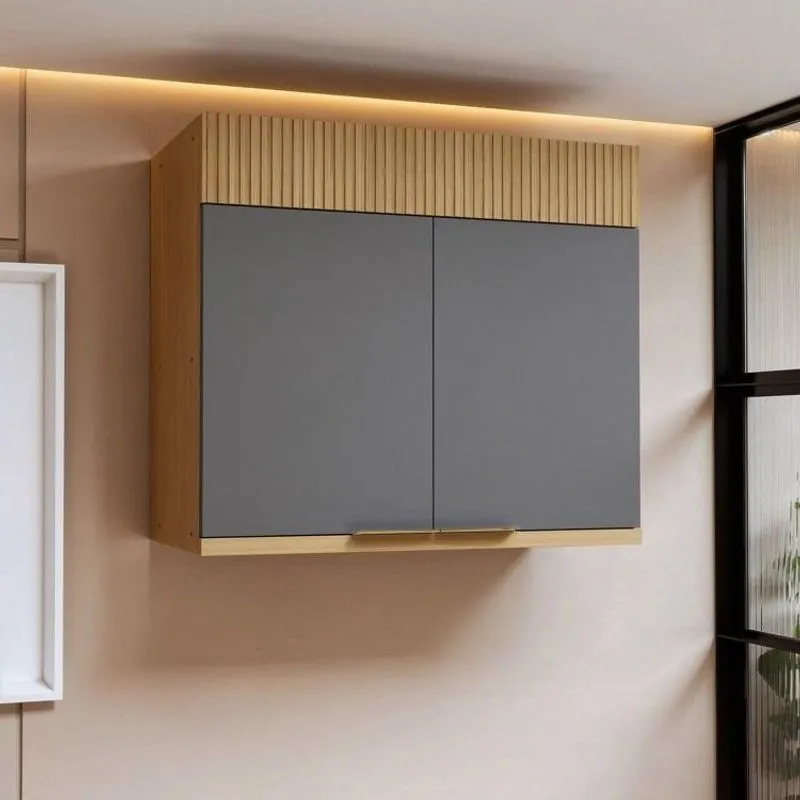 Armário Aéreo 2 Porta 80cm 100% Mdf Realeza Premium Carvalho/titânio