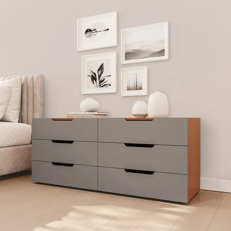 Cômoda Para Quarto 6 Gavetas Madrid Cinza/freijó