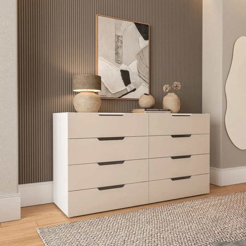 Cômoda Para Quarto 8 Gavetas Madrid Creme/branco