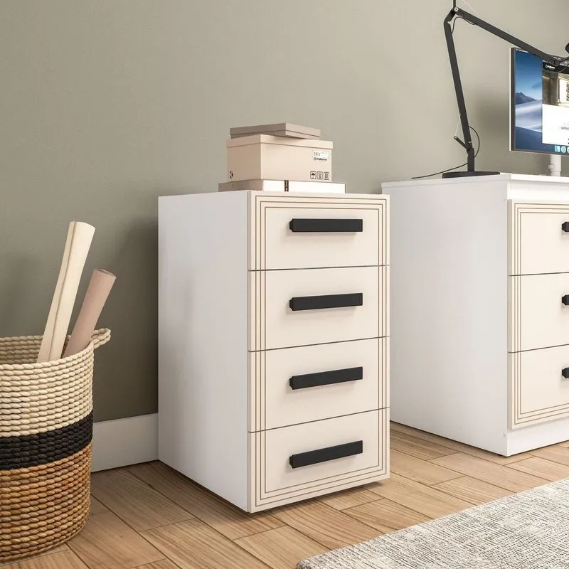 Gaveteiro Para Escritório 4 Gavetas Valência Creme/branco