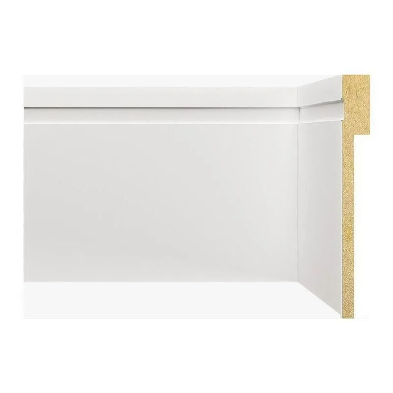 Kit Rodapé De Mdf 72m Linear 12cm X 18cm X 1,80cm Barra De Sobrepor Com Friso 1202 Branco