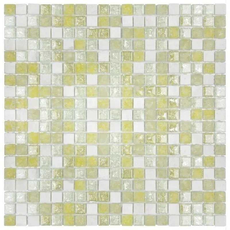 Kit 1m² Pastilha De Vidro Mesclada 30cm X 30cm Amarela Craquelada