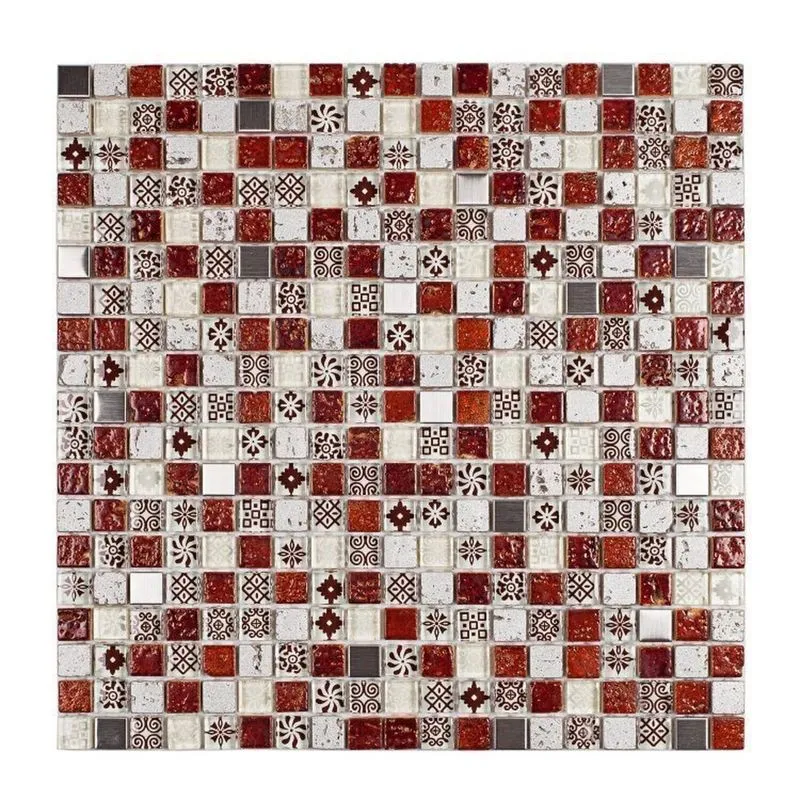 Kit 1m² Pastilha De Vidro Mesclada 30cm X 30cm Vermelho/branco