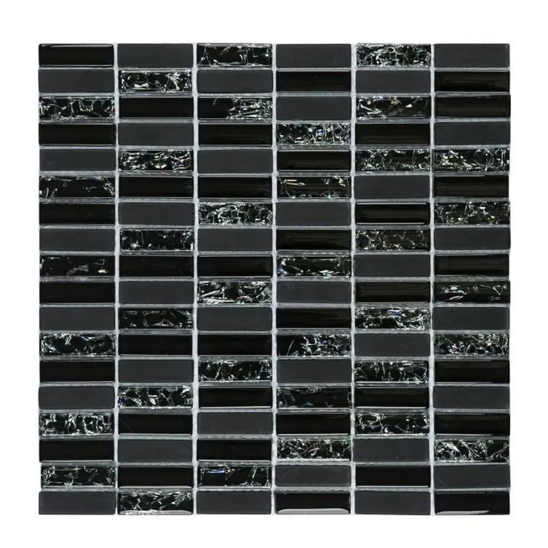 Kit 1m² Pastilha De Vidro E Mesclada 30cm X 30cm Preto