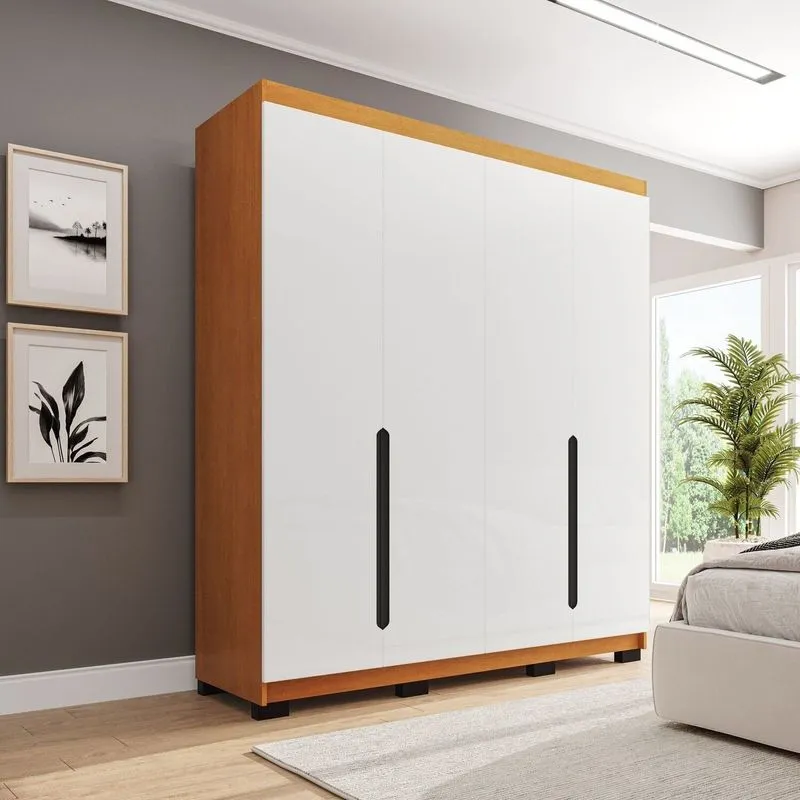 Guarda-Roupa Casal 4 Portas Bater Madrid Branco/Freijó