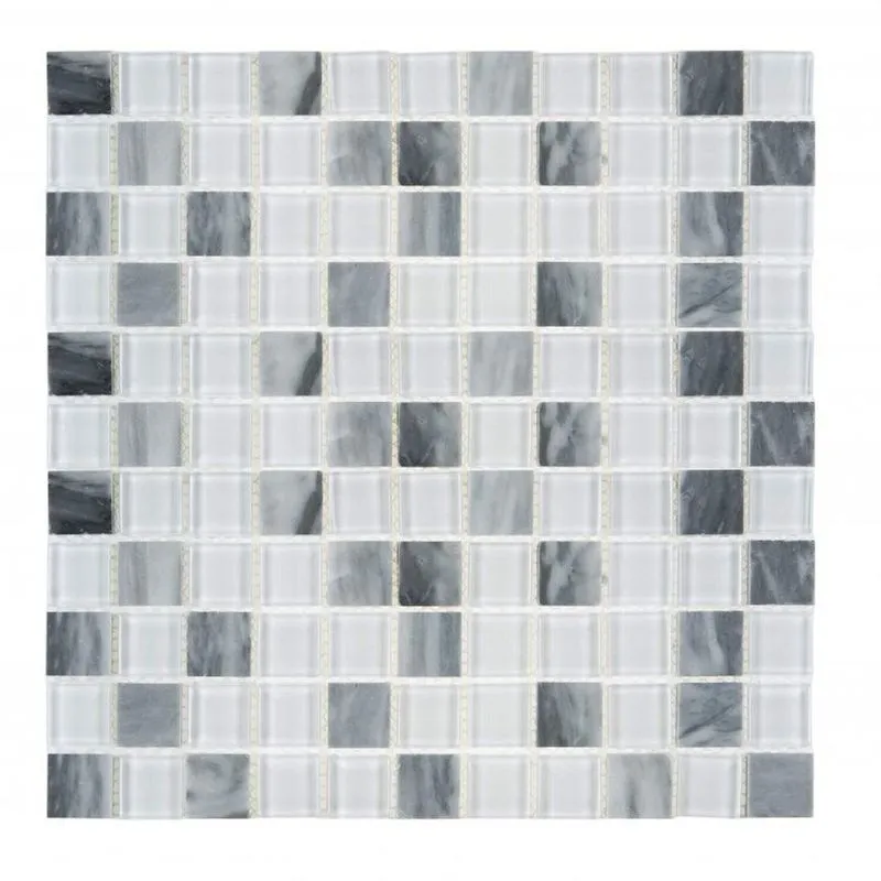 Kit 1m² Pastilha De Vidro E Mármore 29cm X 29cm Branco/cinza