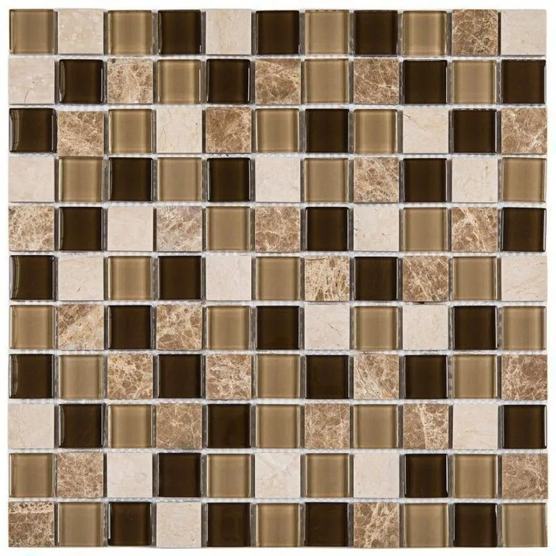 Kit 1m² Pastilha De Vidro E Mármore 29cm X 29cm Marrom Escuro