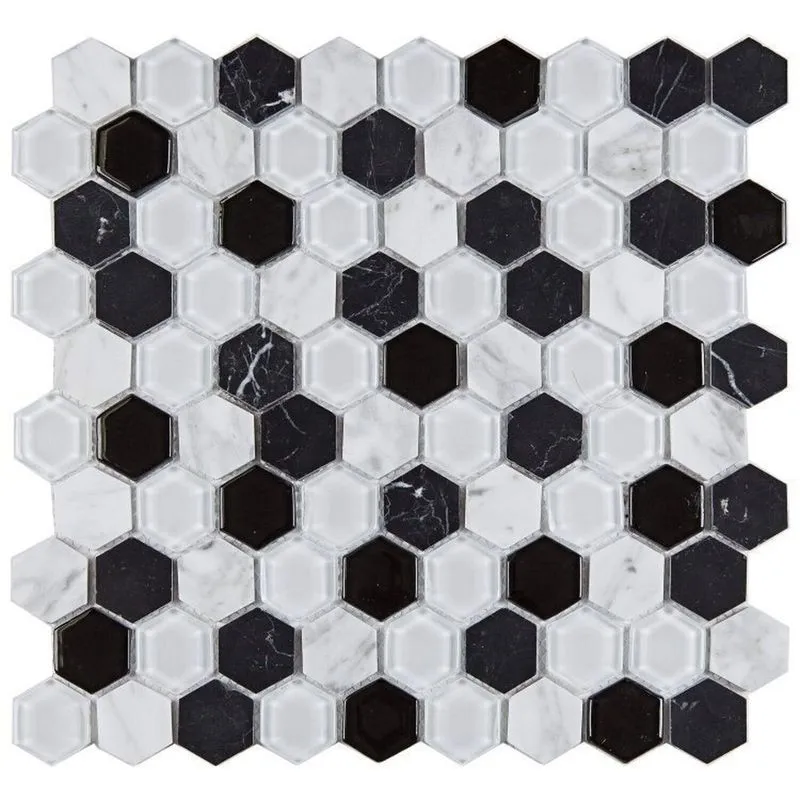 Kit 1m² Pastilha De Vidro Mesclada 29cm X 29cm Preto/branco