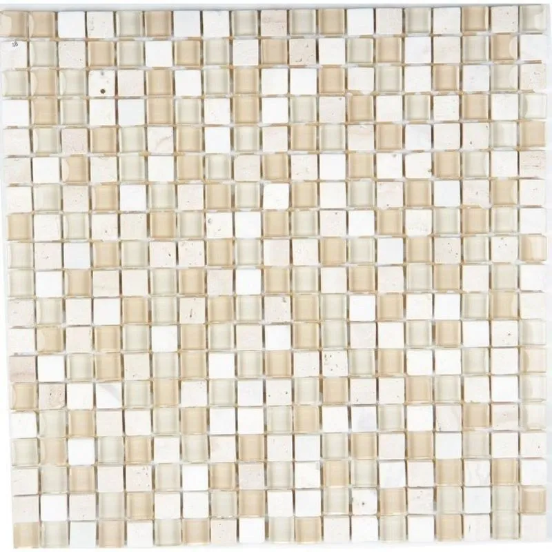 Kit 1m² Pastilha De Vidro E Marmore 31cm X 31cm Creme