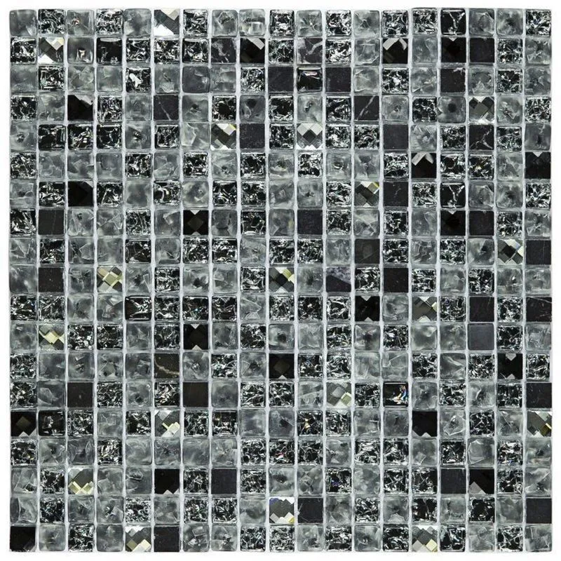 Kit 1m² Pastilha De Vidro E Mesclada 31cm X 31cm Preto