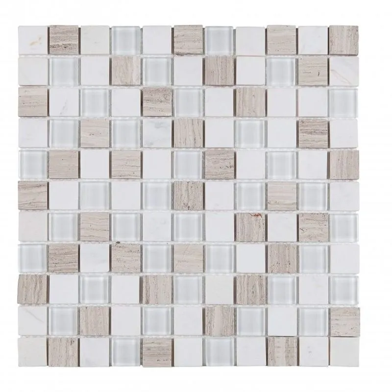 Kit 1m² Pastilha De Vidro E Mármore 29cm X 29cm Branco