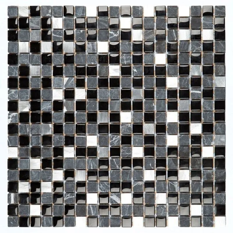 Kit 1m² Pastilha De Vidro E Metal 31cm X 31cm Preto