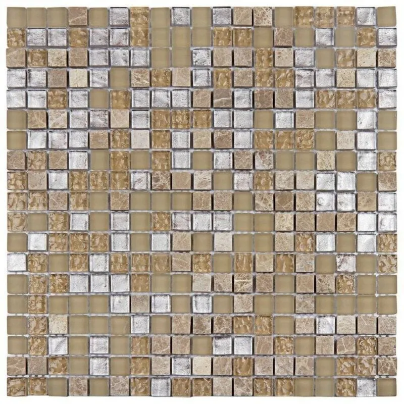 Kit 1m² Pastilha De Vidro E Marmore 31cm X 31cm Bege