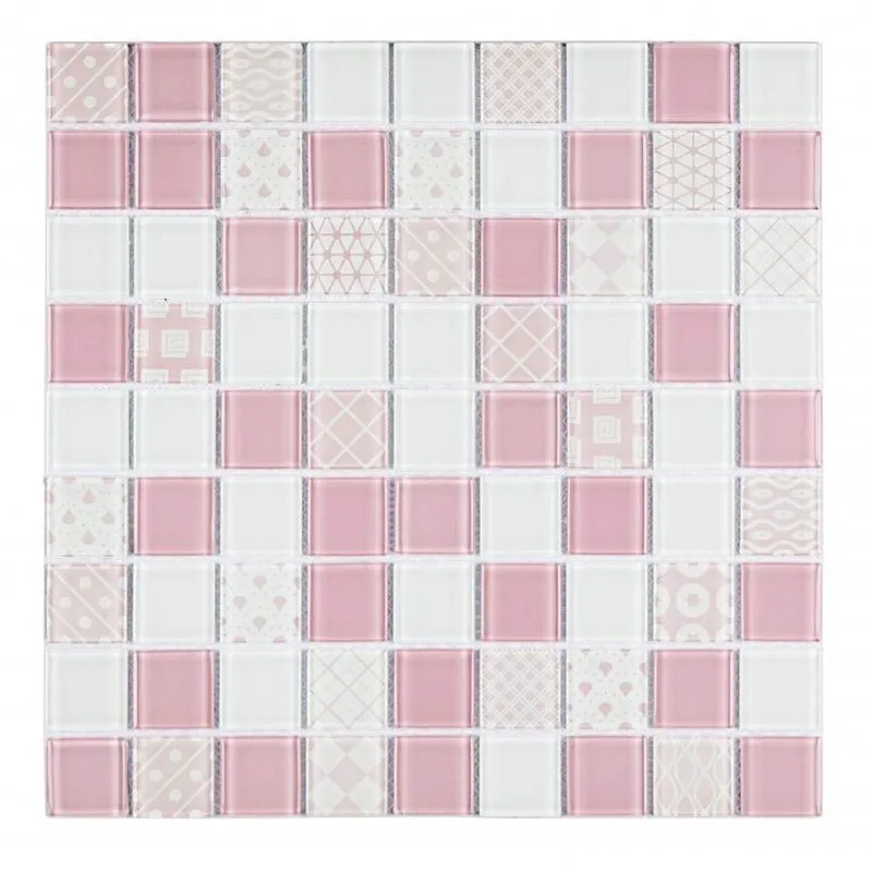 Kit 1m² Pastilha De Vidro Patchwork 29cm X 29cm Branco/rosa