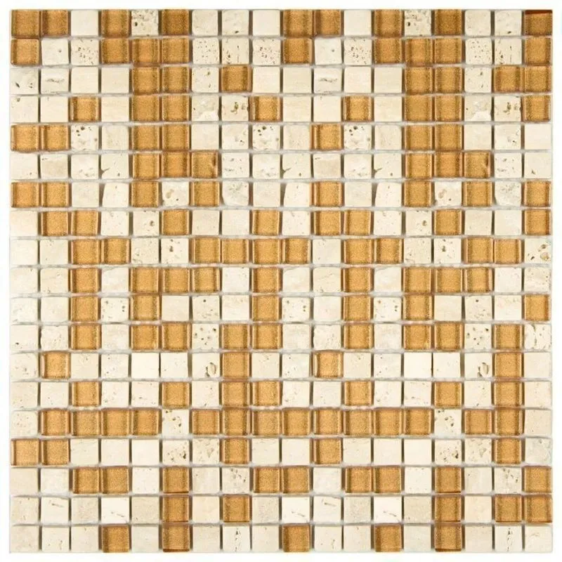 Kit 1m² Pastilha De Vidro E Marmore 31cm X 31cm Dourado