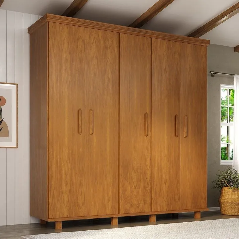 Guarda-Roupa 5 Portas 100% Madeira Ibiza Mogno Mel