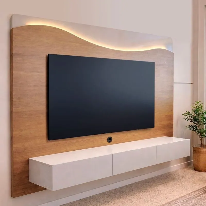 Painel Para Tv 75 Polegadas Com Led Orgânico Lumiere Cinamomo/Off White