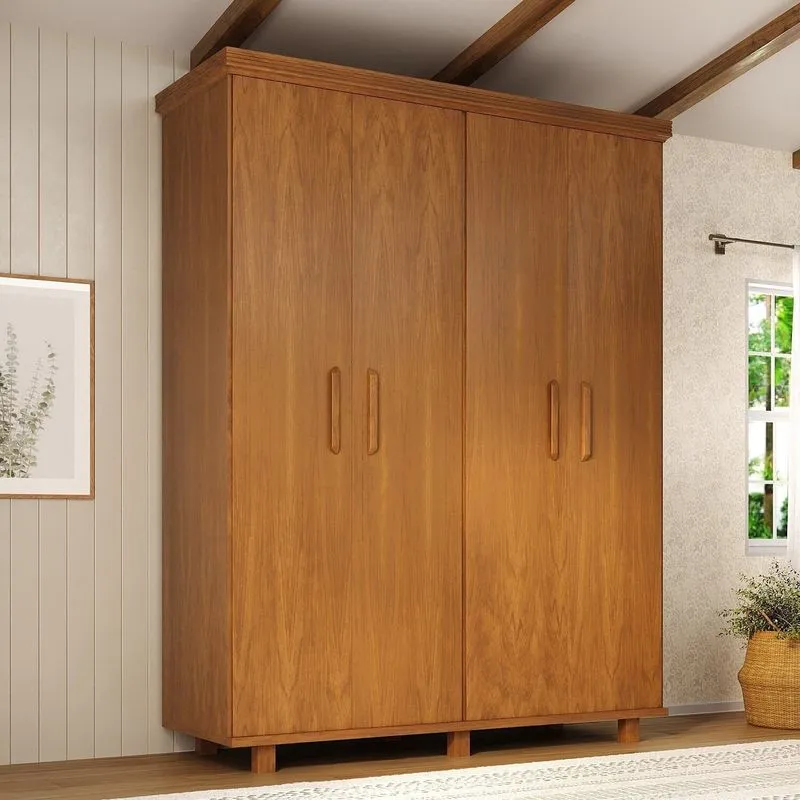 Guarda-Roupa 4 Portas 100% Madeira Ibiza Mogno Mel