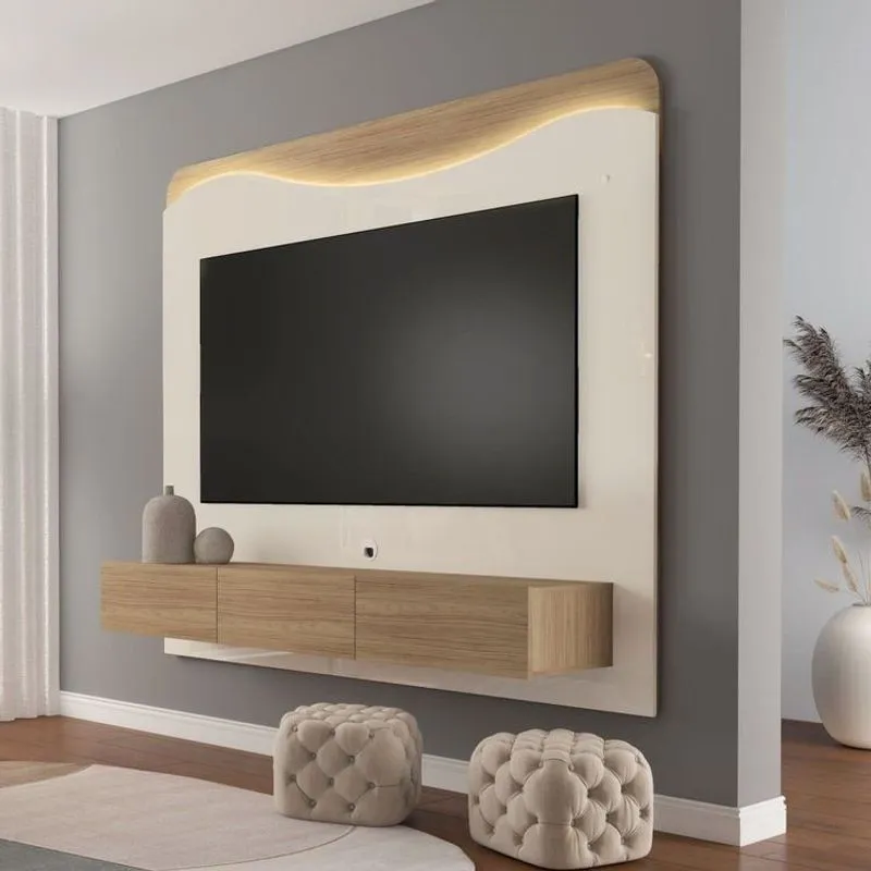 Painel Para Tv 75 Polegadas Com Led Orgânico Lumiere Carvalho/Off White