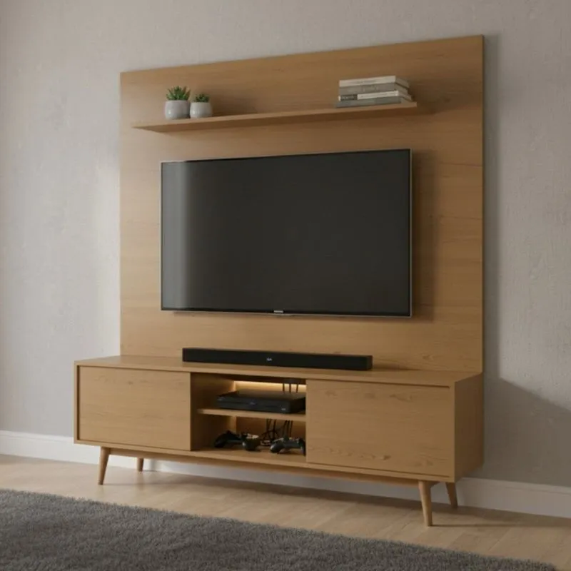 Rack Com Painel Para Tv 75 Polegadas Pés Em Madeira Maciça Origem Angelim