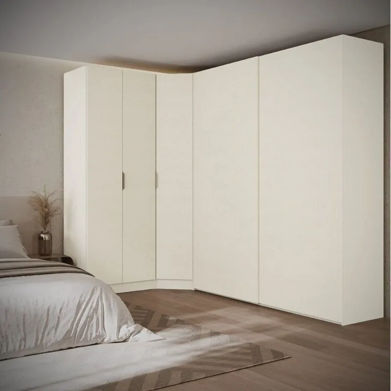 Guarda-Roupa Planejado de Canto Obliquo com 5 Portas Orion CabeCasa MadeiraOriginals Bege Aveia/Linho