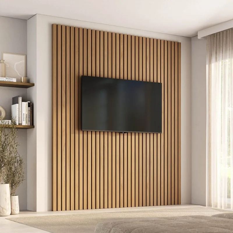 Painel Ripado para TV 75 Polegadas Planejado 200x230cm Aruá CabeCasa MadeiraOriginals Marrom/Jatob Jatoba