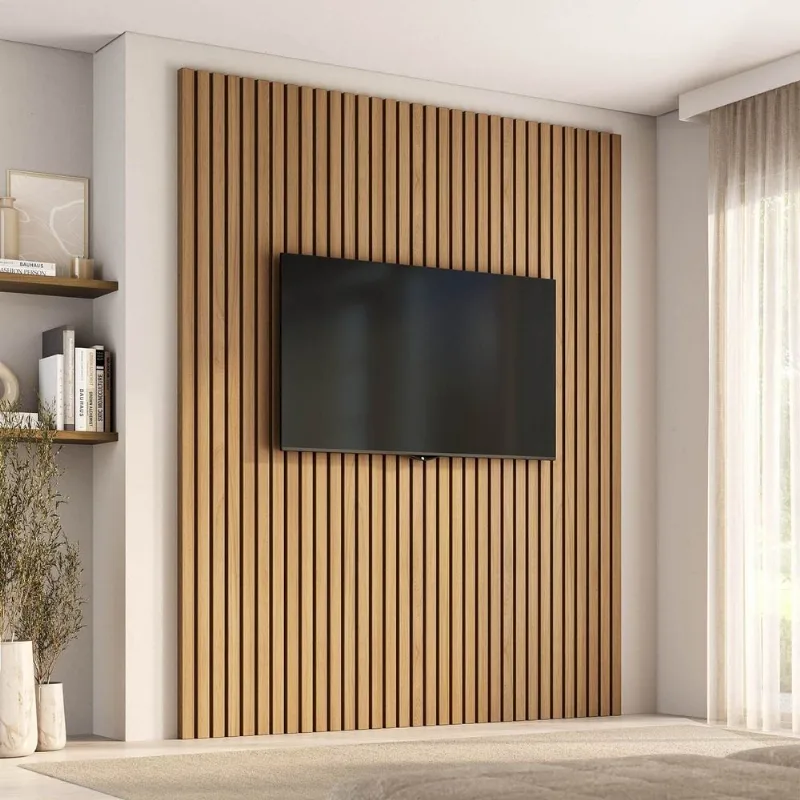 Painel Ripado para TV 75 Polegadas Planejado 200x250cm Aruá CabeCasa MadeiraOriginals Marrom/Jatob Jatoba