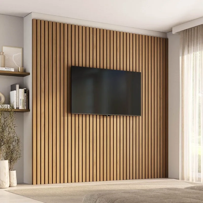 Painel Ripado para TV 86 Polegadas Planejado 240x230cm Aruá CabeCasa MadeiraOriginals Marrom/Jatob Jatoba