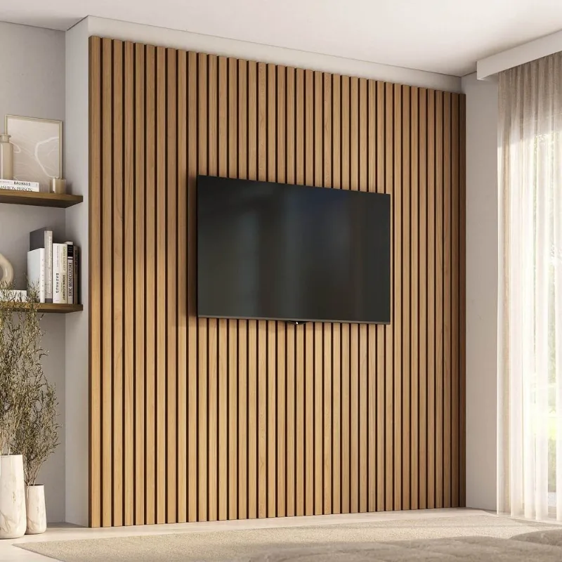 Painel Ripado para TV 86 Polegadas Planejado 240x250cm Aruá CabeCasa MadeiraOriginals Marrom/Jatob Jatoba