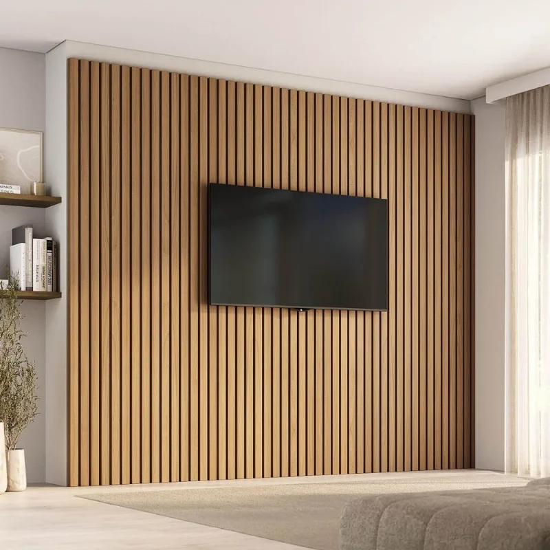 Painel Ripado para TV 86 Polegadas Planejado 280x250cm Aruá CabeCasa MadeiraOriginals Marrom/Jatob Jatoba
