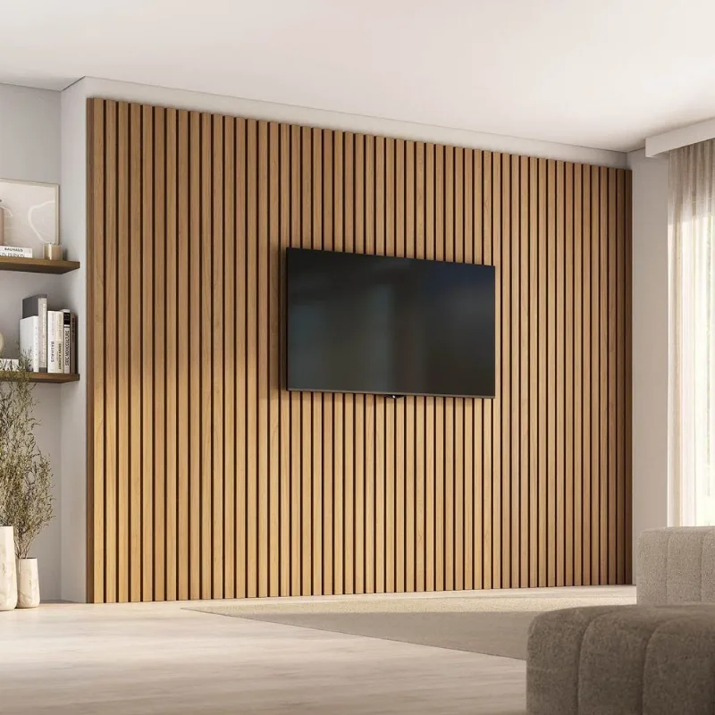 Painel Ripado para TV 86 Polegadas Planejado 320x230cm Aruá CabeCasa MadeiraOriginals Marrom/Jatob Jatoba