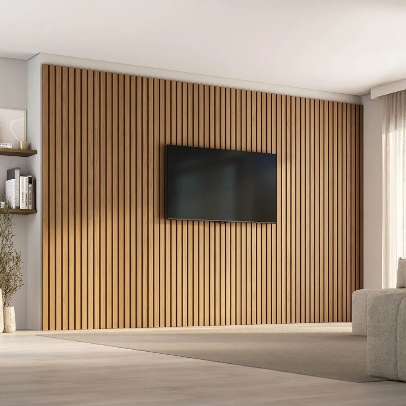 Painel Ripado para TV 86 Polegadas Planejado 360x250cm Aruá CabeCasa MadeiraOriginals Marrom/Jatob Jatoba