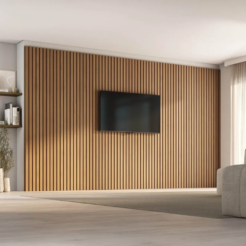 Painel Ripado para TV 86 Polegadas Planejado 400x250cm Aruá CabeCasa MadeiraOriginals Marrom/Jatob Jatoba