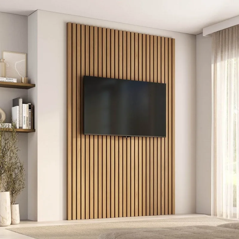 Painel Ripado para TV 65 Polegadas Planejado 160x250cm Aruá CabeCasa MadeiraOriginals Marrom/Jatob Jatoba
