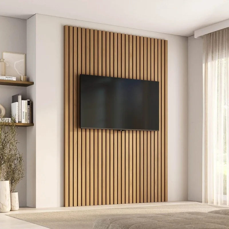 Painel Ripado para TV 65 Polegadas Planejado 160x230cm Aruá CabeCasa MadeiraOriginals Marrom/Jatob Jatoba