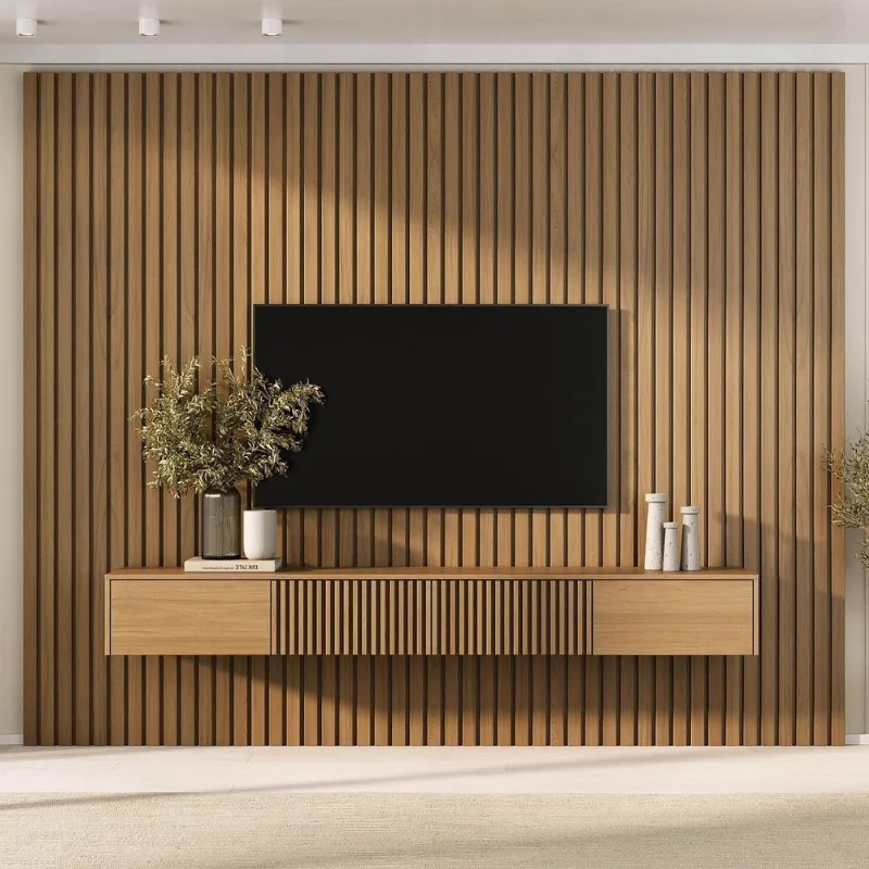 Rack com Painel Ripado para TV até 86 Polegadas Planejado 280CMX230CM Aruá CabeCasa MadeiraOriginals Jatoba