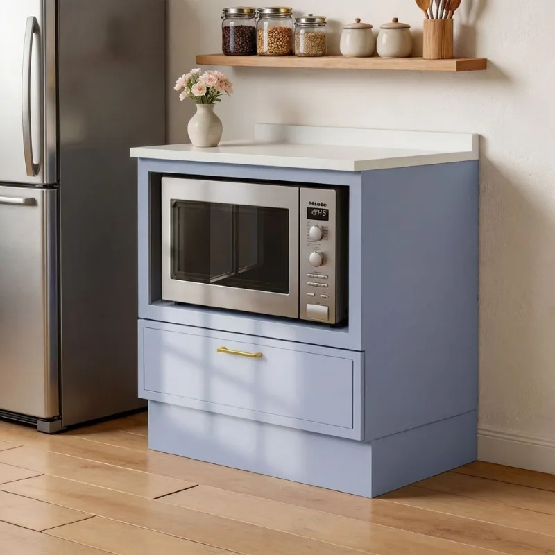Balcão Planejado com Nicho para Forno com Tampo Marselha CabeCasa MadeiraOriginals Azul/Sereno Azul Sereno