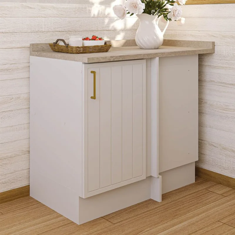 Balcão Canto Reto Planejado 1 Porta com Tampo Marselha CabeCasa MadeiraOriginals Branco Branco