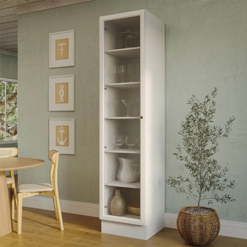 Cristaleira Planejada 1 Porta de Vidro Canelado Marselha CabeCasa MadeiraOriginals Branco Branco