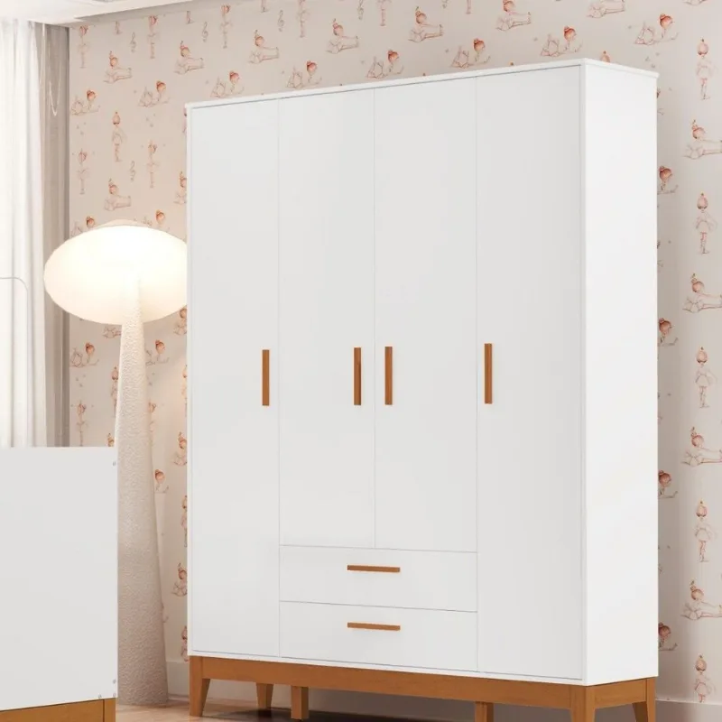 Guarda-Roupa para Quarto de Bebê 4 Portas Flip Branco/Fosco Branco Fosco