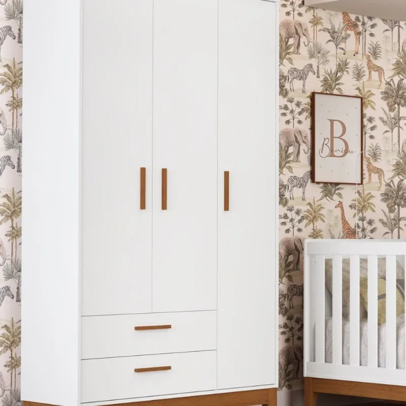 Guarda-Roupa 3 Portas para Quarto de Bebê Flip Branco/Fosco Branco Fosco