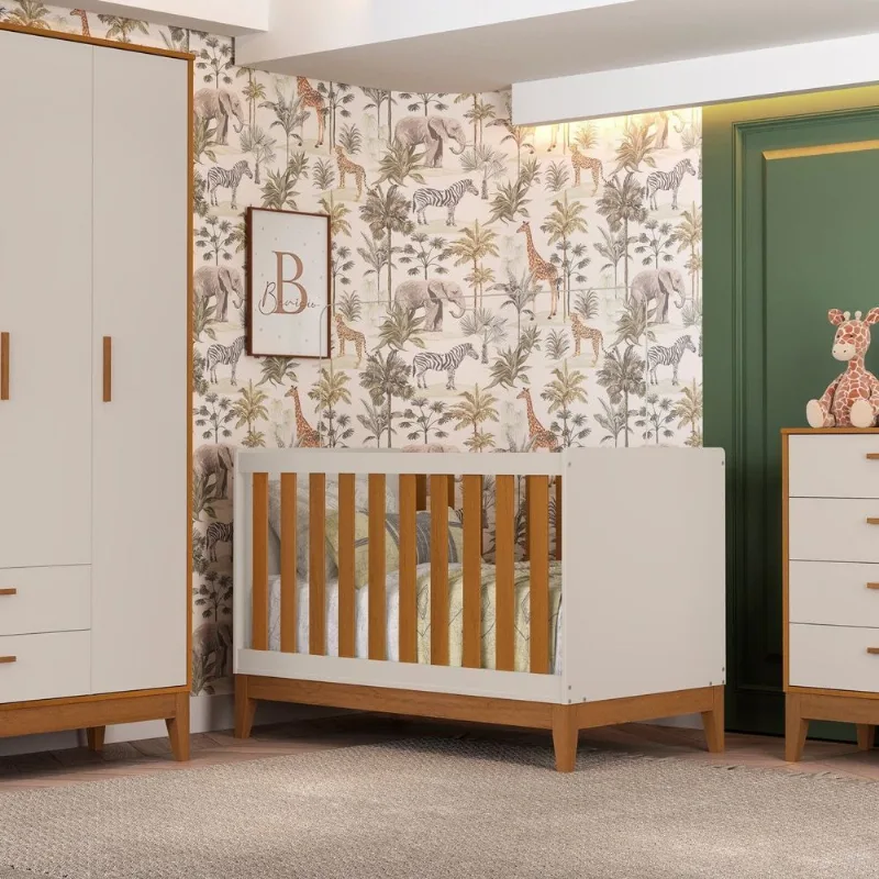 Berço 2 em 1 em MDF 133cm x 90cm Flip Bege/Areia Fosco/Savana Areia Fosco /Savana