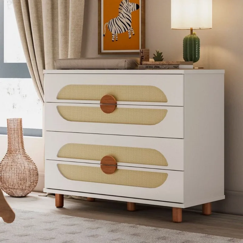 Cômoda para Quarto de Bebê 4 Gavetas Aurora Bege/Areia/Jequitibá Areia /Jequitibá