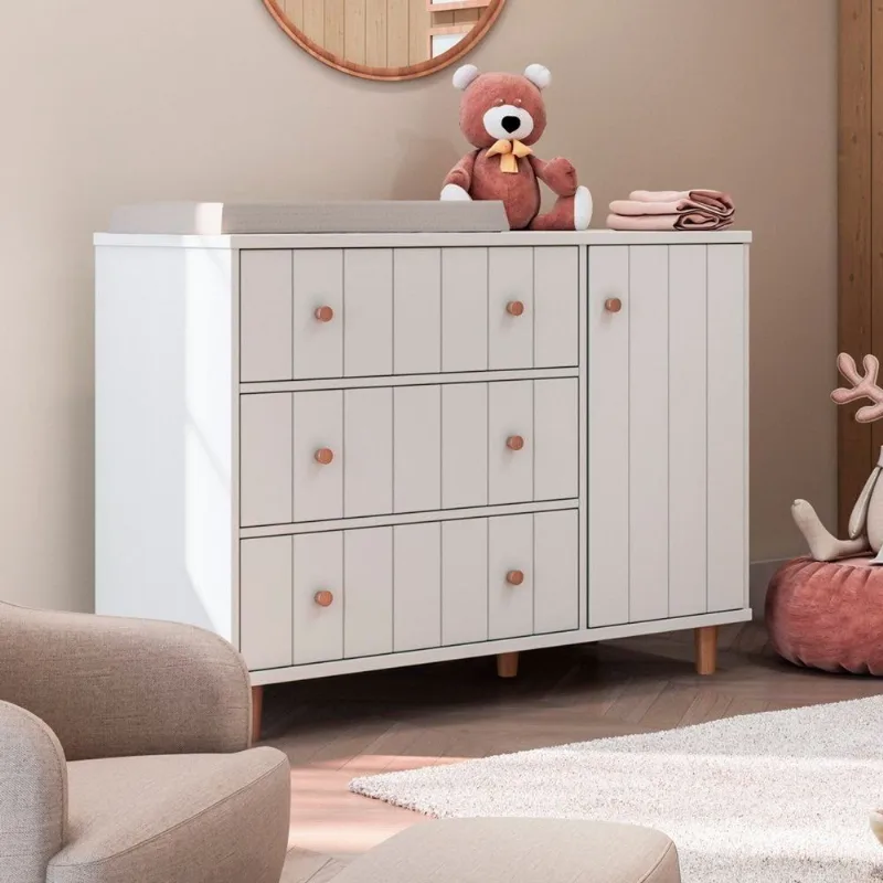 Cômoda para Quarto de Bebê com Fraldário Valentina Branco/Soft/Jequitibá Branco Soft / Jequitibá