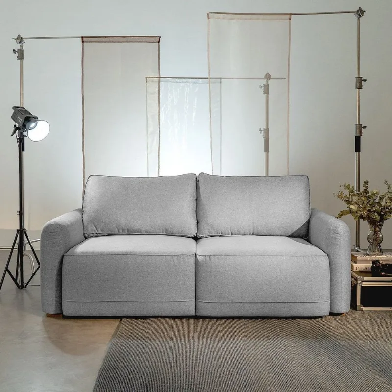 Sofá Retrátil 2 Lugares Linho Cinza Mellow 190cm CabeCasa MadeiraOriginals Cinza