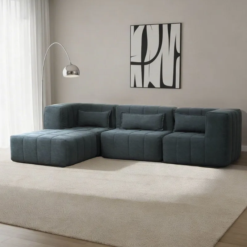 Sofá Modular 3 Lugares com Puff Easybox CabeCasa MadeiraOriginals Cotelê Verde Escuro
